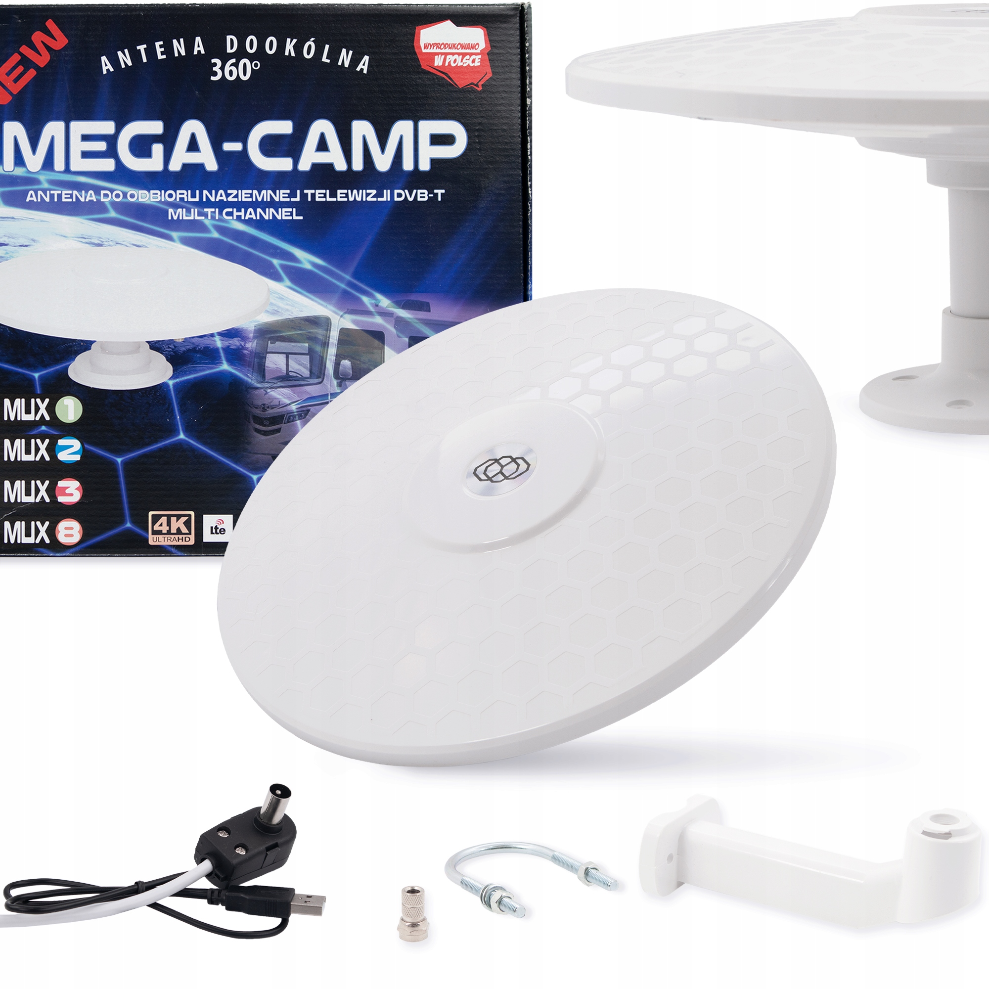 CYFROWA ANTENA MONTAŻOWA TV NAZIEMNA PL KAMPER JACHT DVB-T2 BIAŁA USB