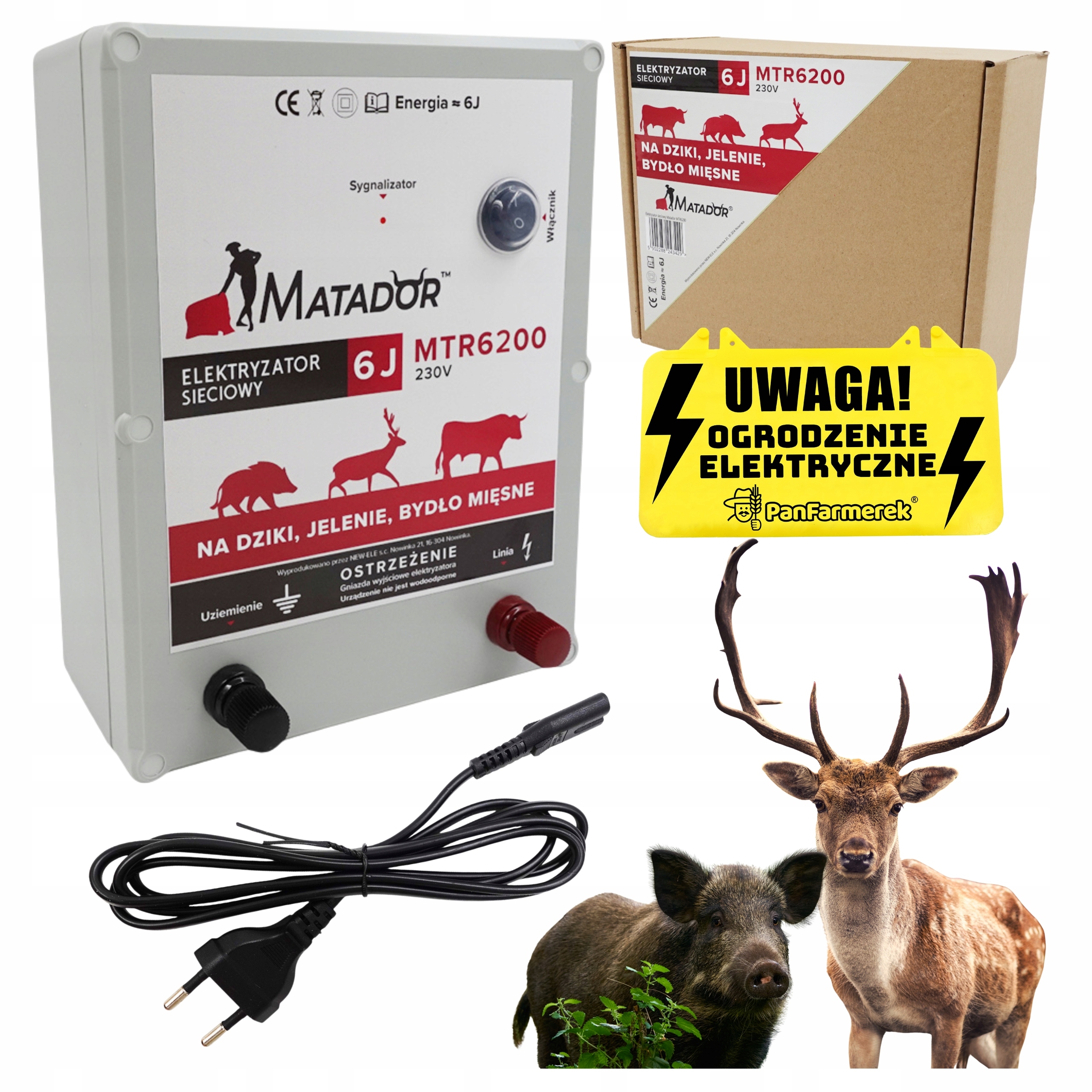 Pastuch Sieciowy 6J Elektryzator 230V Elektryczny Dziki Sarny Bydło Mocny