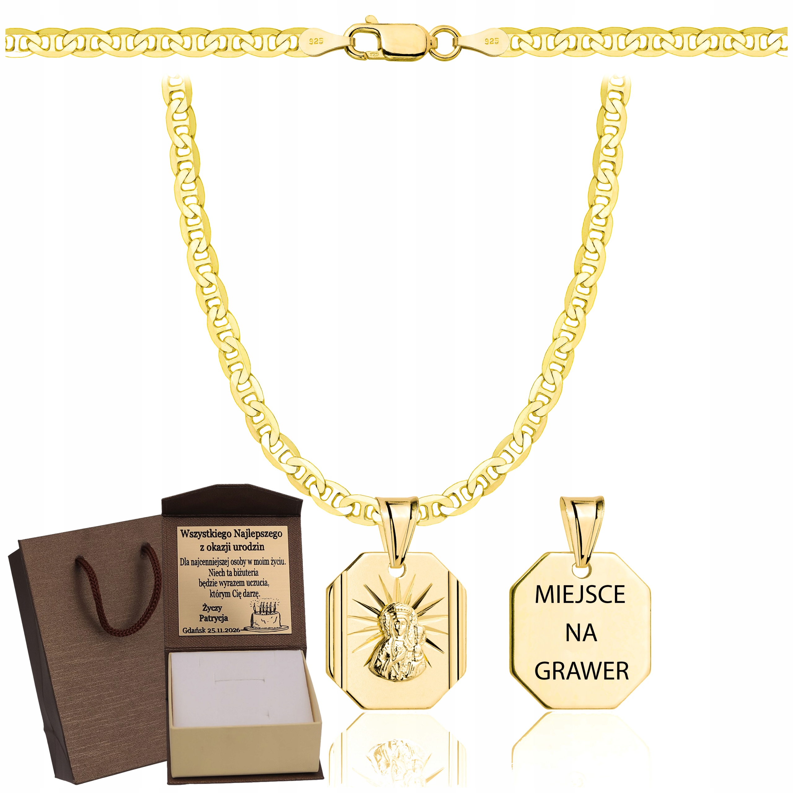 Zlatý Plný Řetízek Pánský Pancr S Medailonem Pr 925 585 Gravírování Bonus