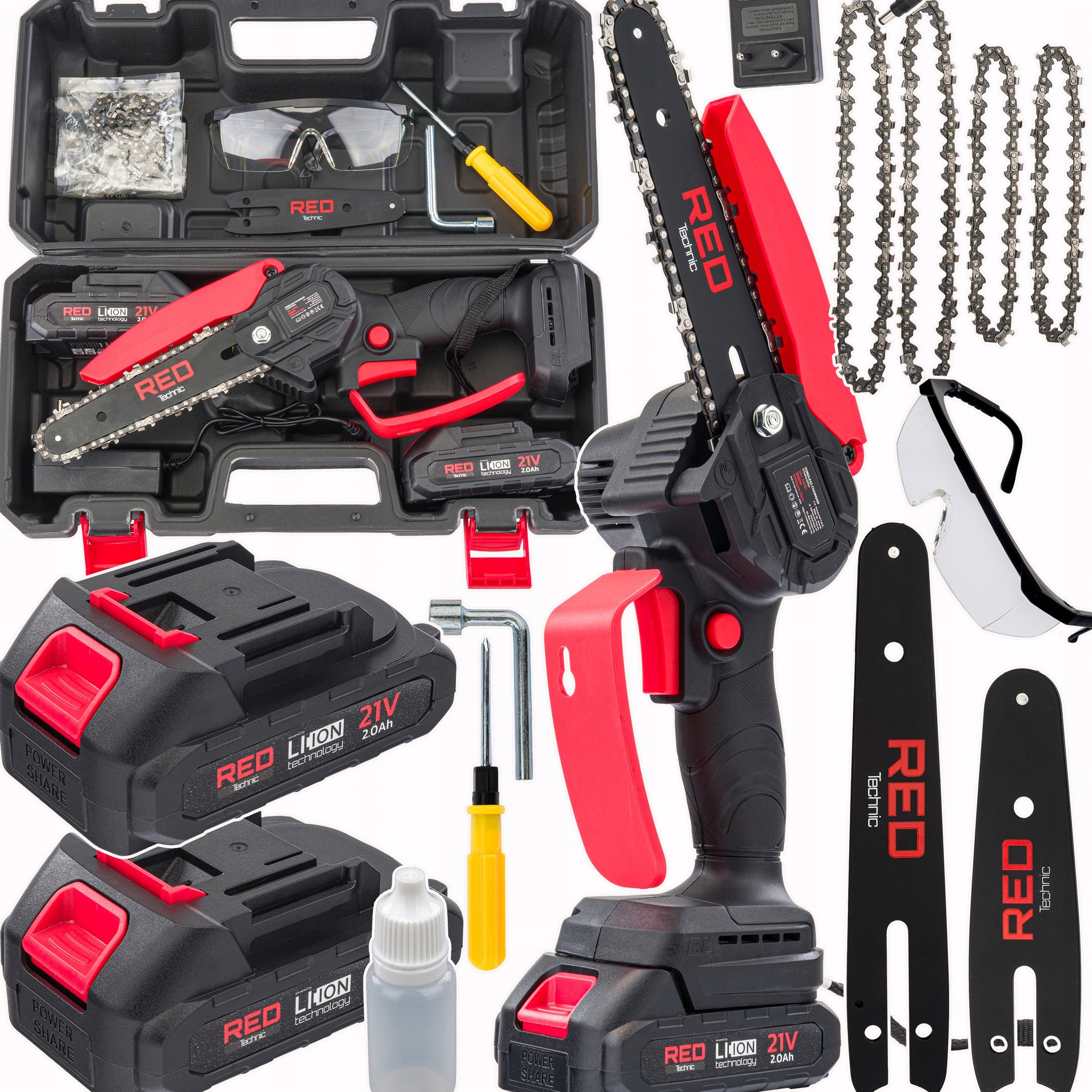 Piła Łańcuchowa Akumulatorowa Gałęziówka Mini Pilarka 2x Aku 4x Łańcuch