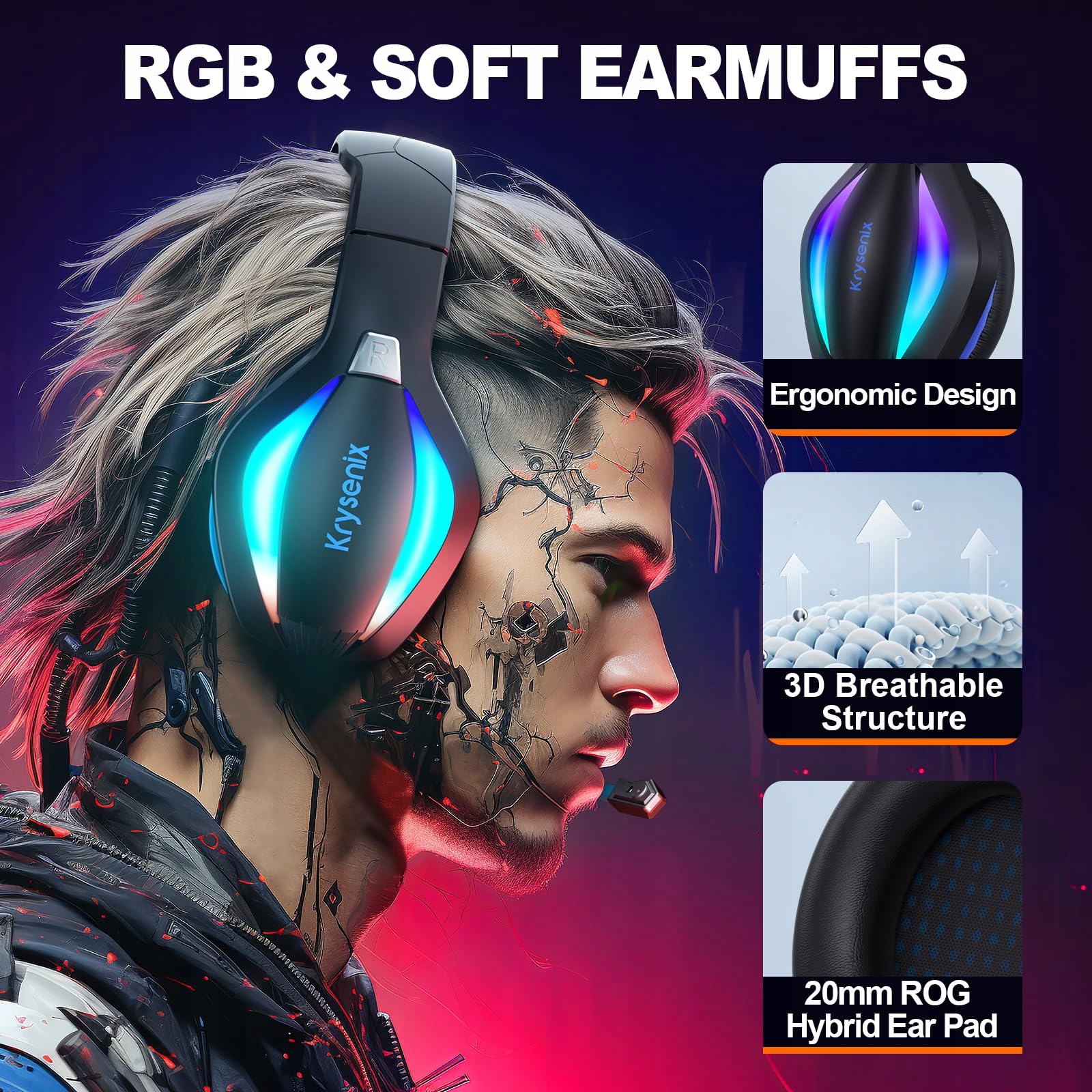 KRYSENIX PG1 RGB Słuchawki Gamingowe Z Mikrofonem Do Konsol I PC — miniatura 4