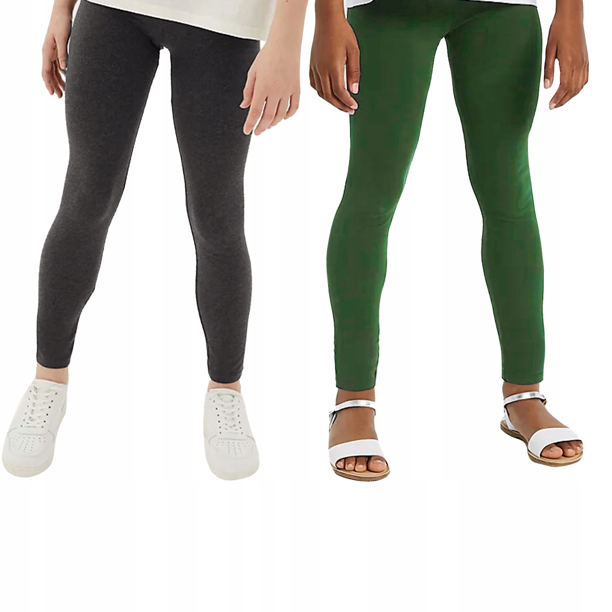 

2-PAK Legginsy Bawełniane gładkie khaki grafit 104