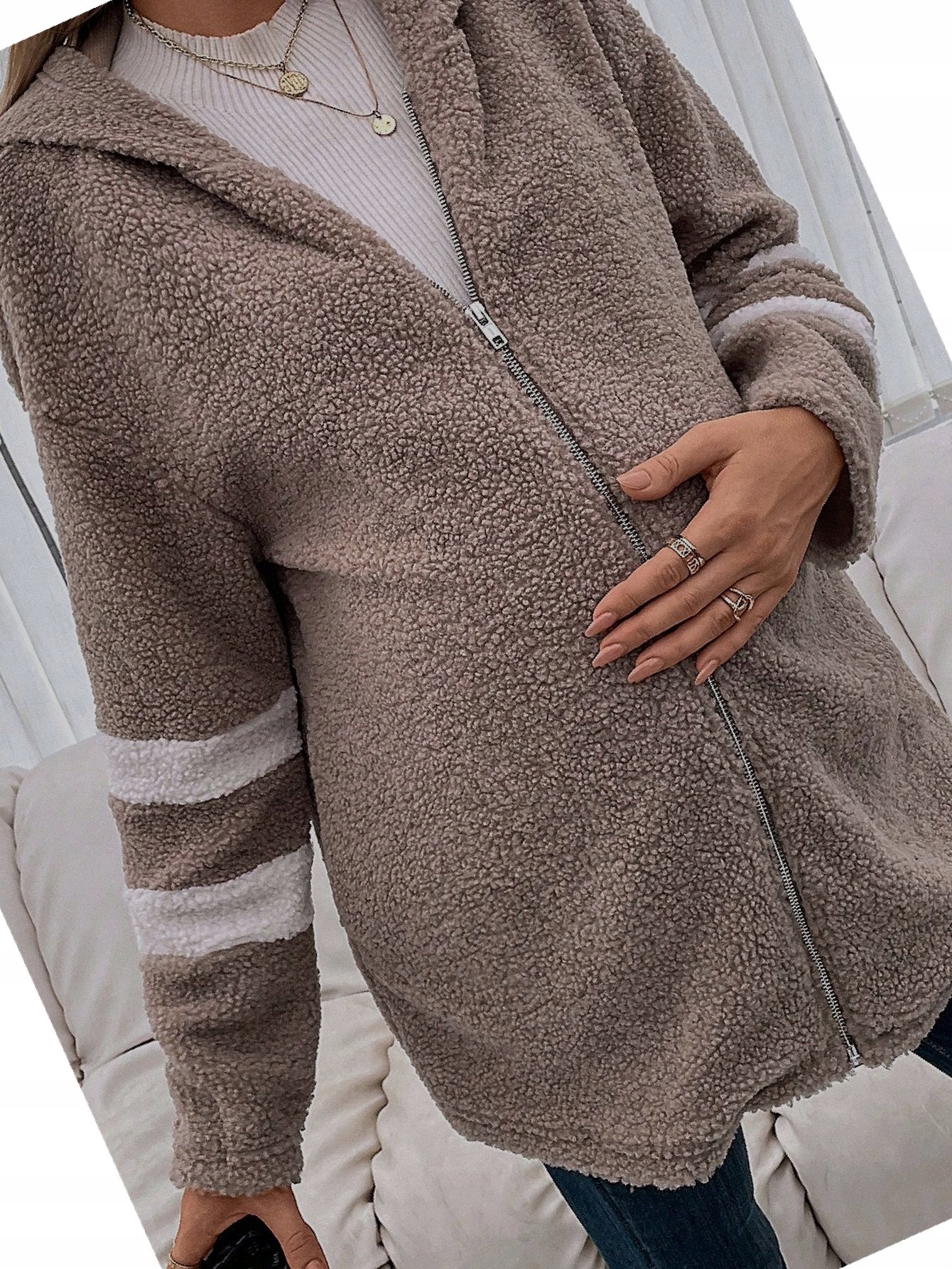 Těhotenské S Kapucí Teddy Dlouhé Hnědé Kožíšek M 38