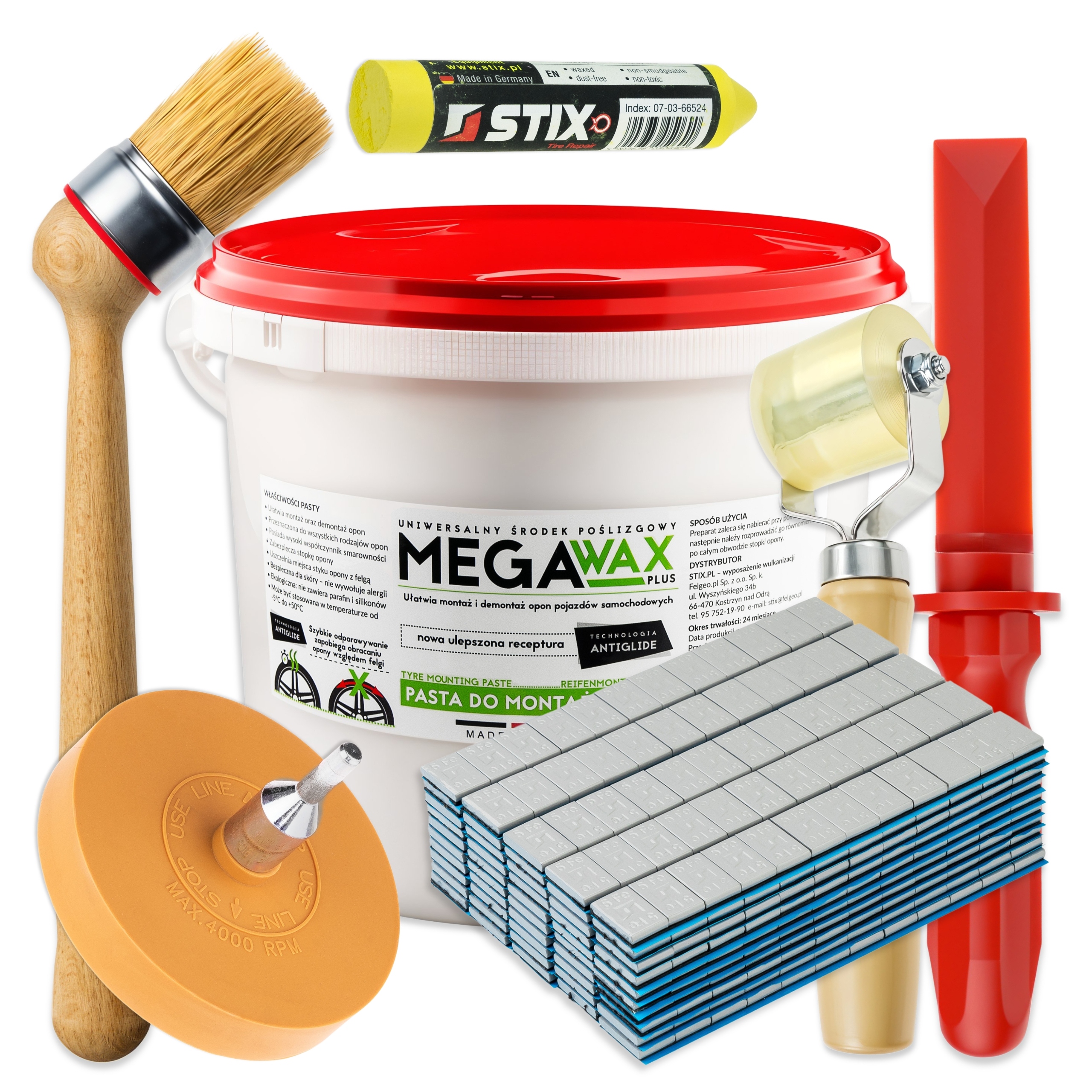 Sada Pro Servis Pneumatik Stix ZW9 Pasta Křída Závaží Škrabka Rolka Štětec