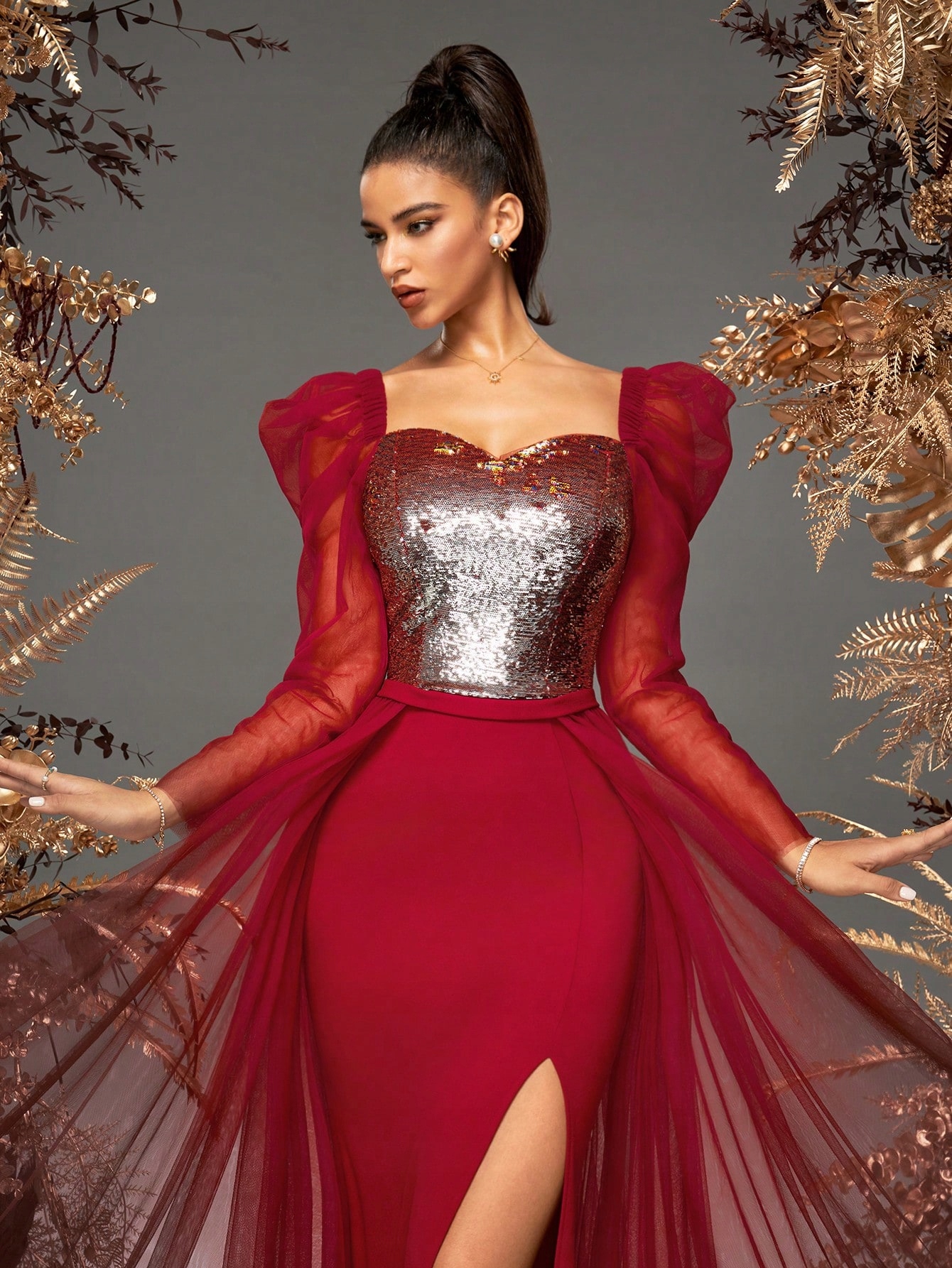 Šaty S Flitrovou Glamour Výstřihem Shein XL 42