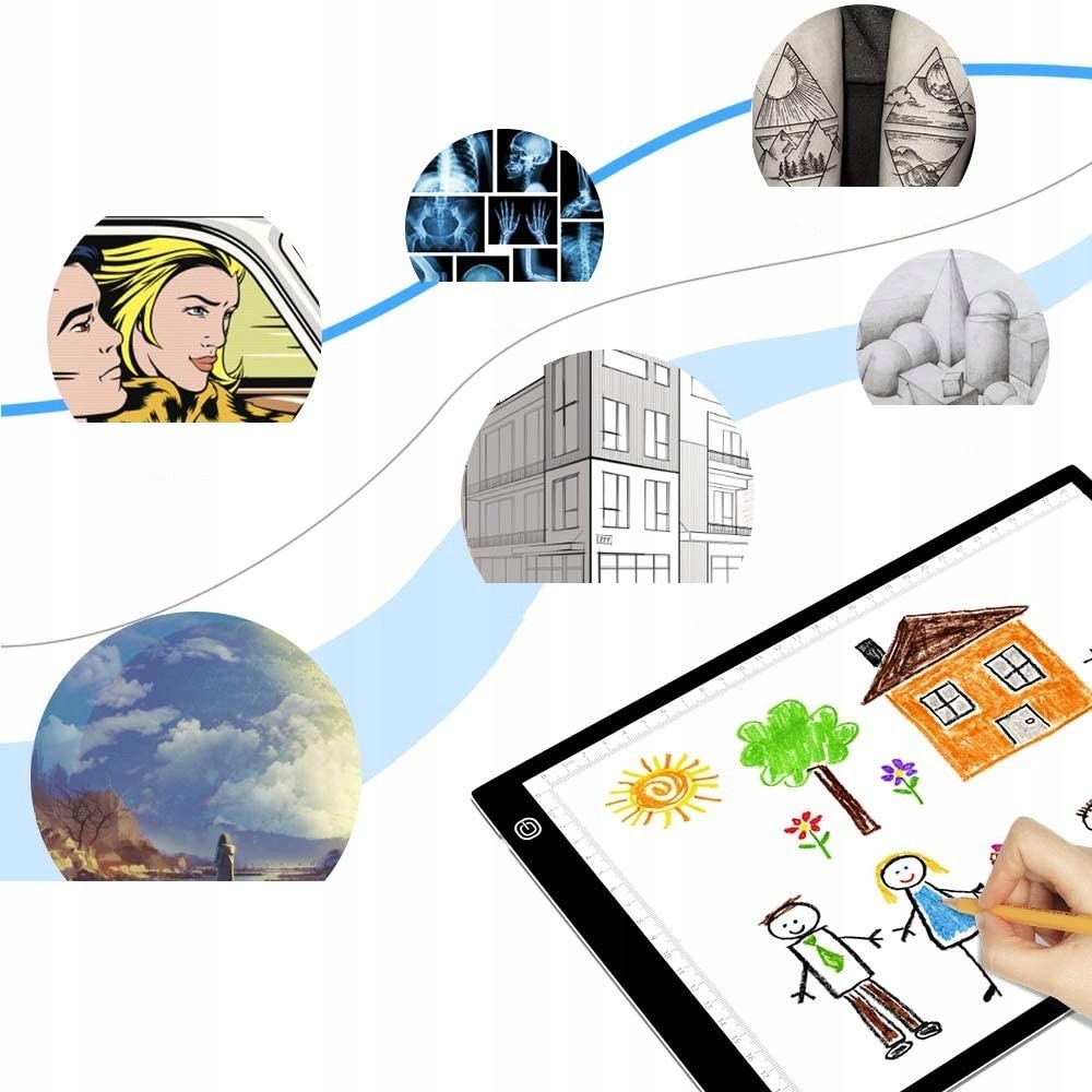 PODŚWIETLANA DESKA KREŚLARSKA TABLICA RYSOWANIA KALKA A4 TABLET GRAFICZNY Format deski format A4