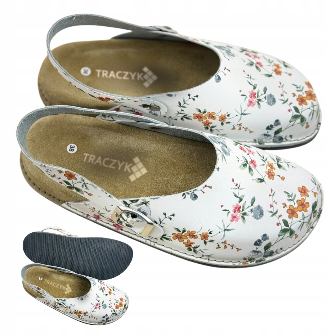 Sandály Nazouváky Pohodlné Profilované S Květinami Přírodní Kůže Fusbet vel. 42