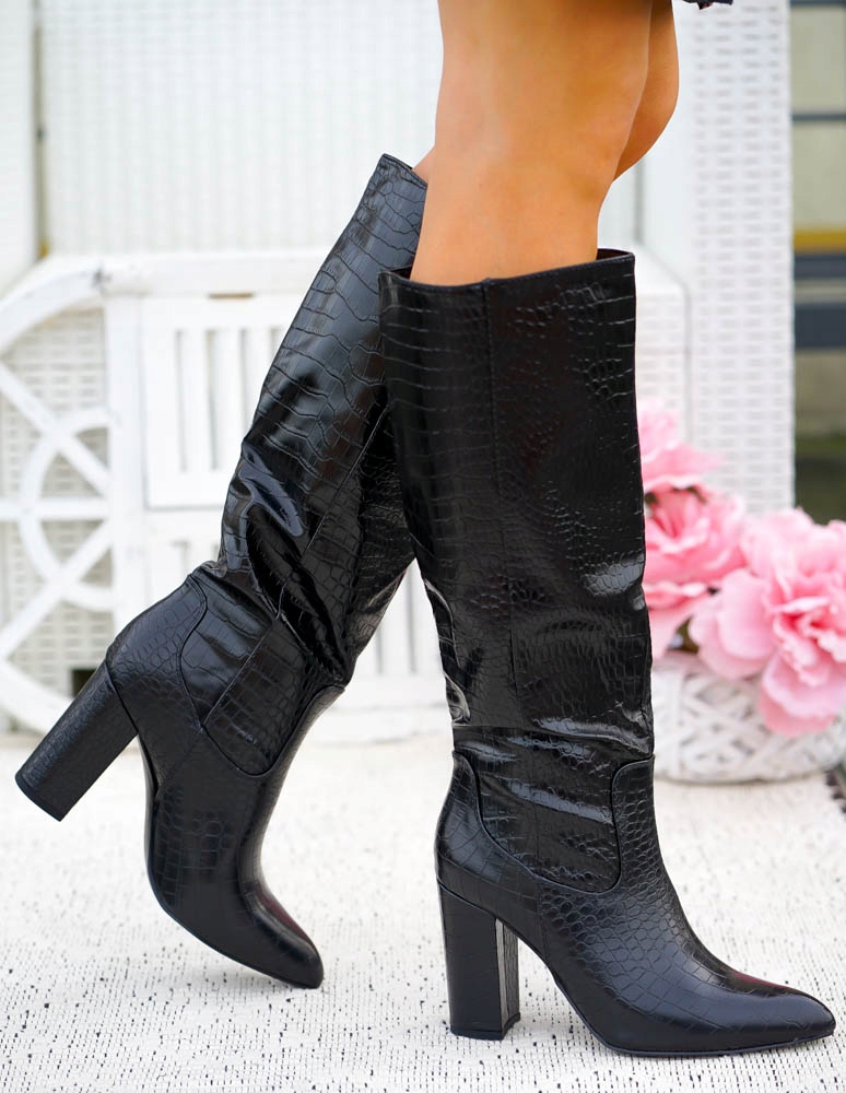 Długie Czarne Kozaki Ze Skóry Na Obcasie Valeria 38 Marka bez marki