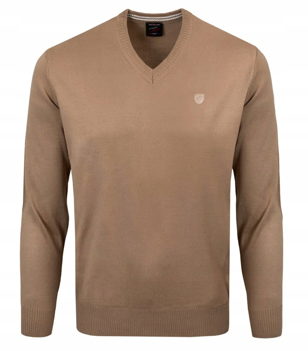 Pánský vlněný svetr s výstřihem do V Pako Jeans Béžová XXXL