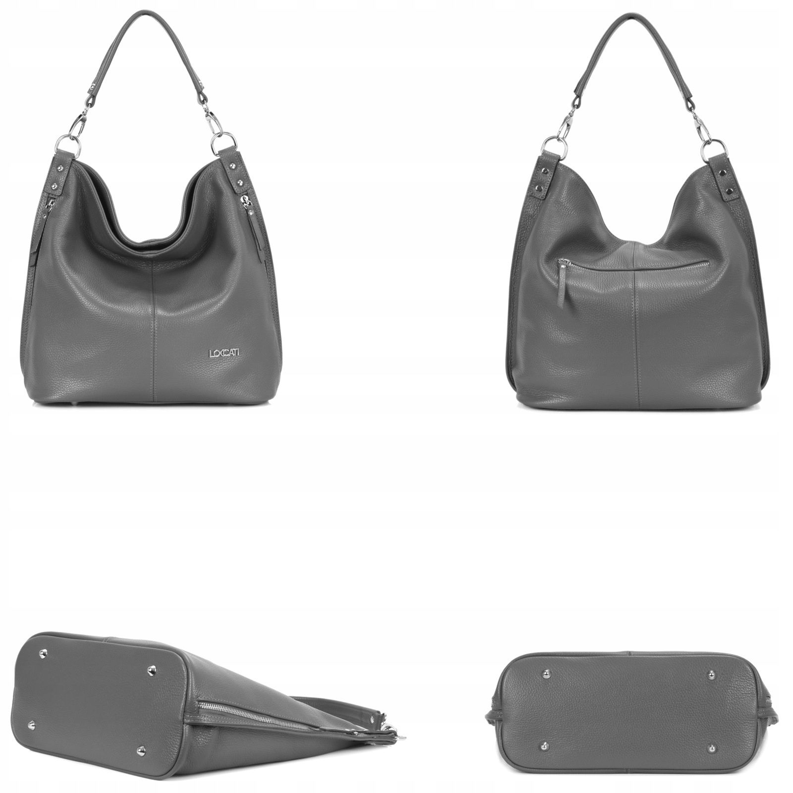 Szare torebki damskie duże a4 skórzane na ramię Marka Loccati