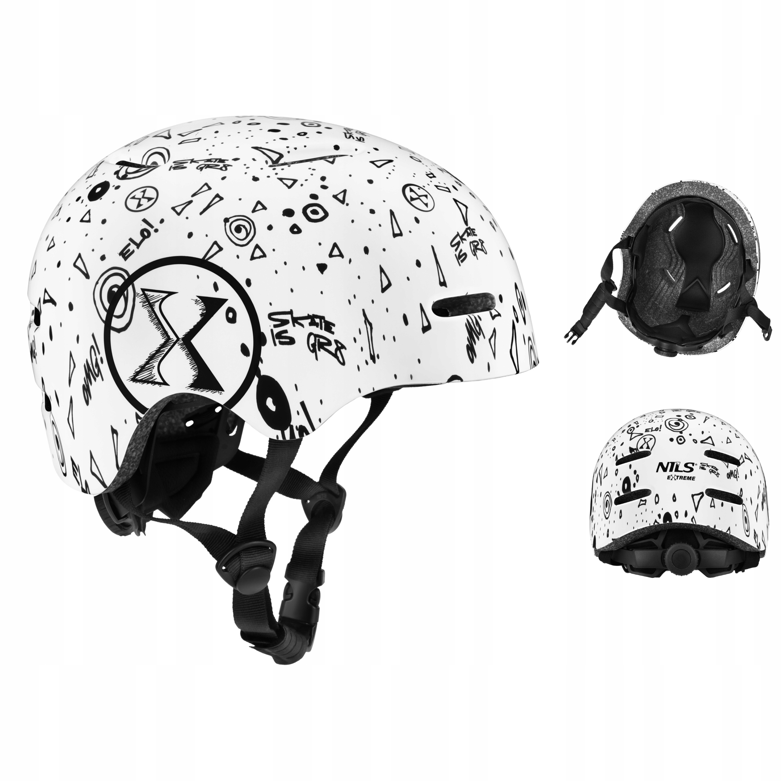 Ochranná přilba Skateboarding Nils Extreme Bílá L 58-61 cm Kolo Kolečkové brusle Deska