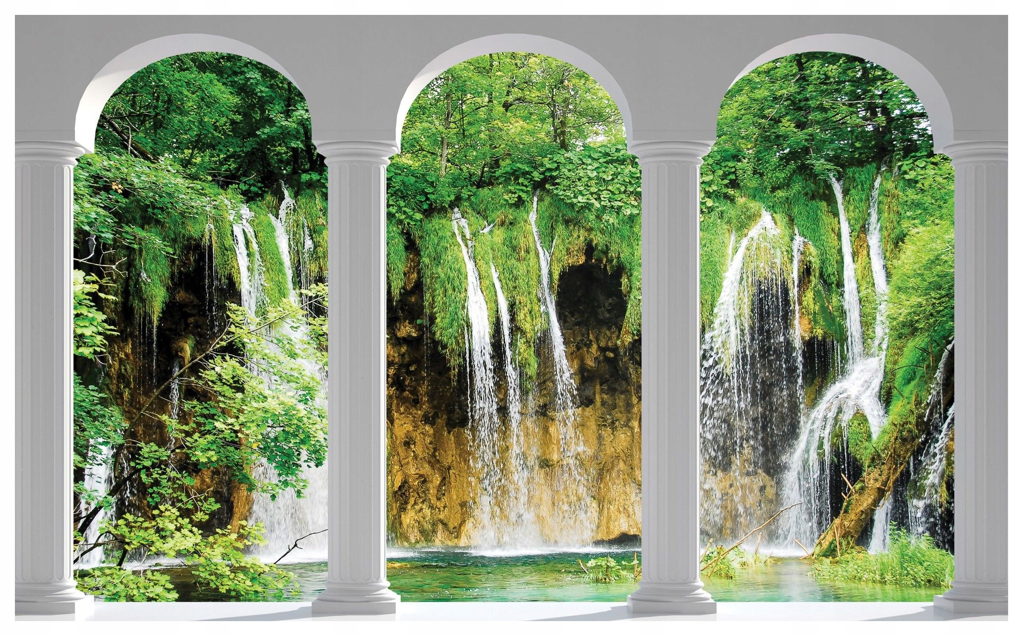 Fototapeta Vodopád v lesnej arche biela modrá 416x254 relax príroda lepidlo