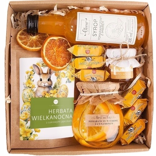 Kosz Prezentowy Box Wielkanoc Syrop herbata miód Pomarańcza