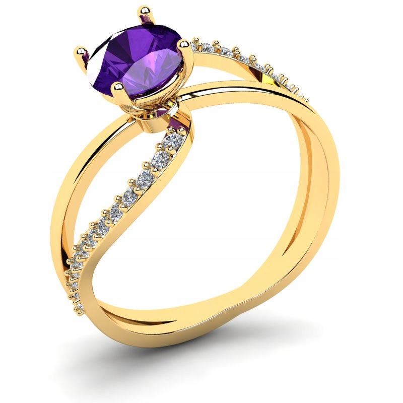 

Pierścionek Złoty Zaręczynowy Z Fioletową Cyrkonią