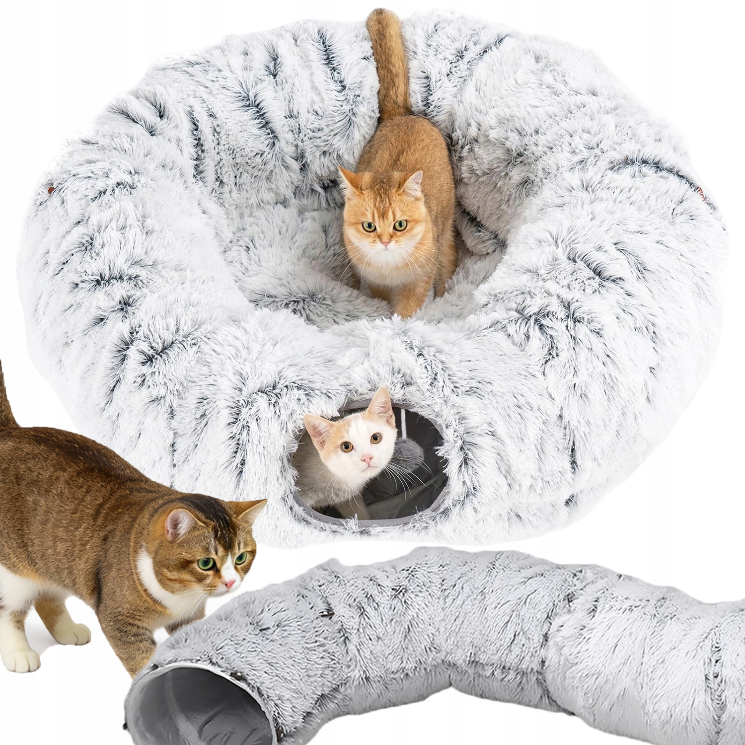 Levně Tunelové Škrabadlo Pro Kočky Šustící Hračka Tvaru S, Skládací, 170 CM, Šedé