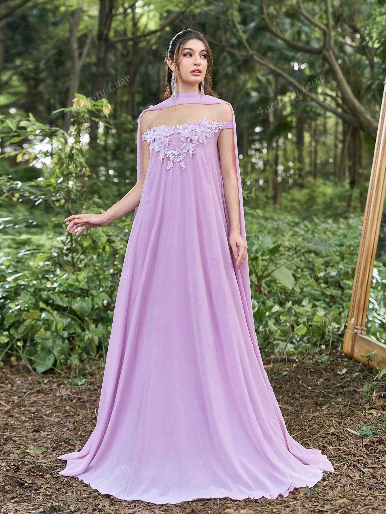 Šifonové Maxi Večerní Šaty Zdobené flitry a perlami, fialové XL