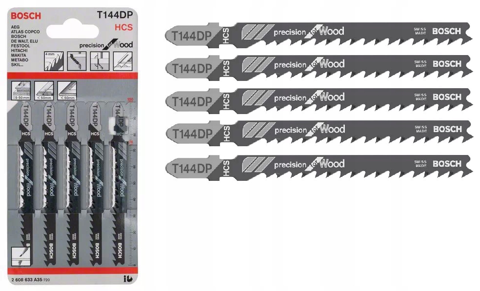 

Brzeszczoty zestaw 5 precyzja drewno Bosch T144DP