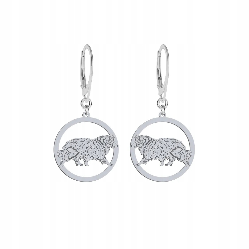 Stříbrné Náušnice s dlouhosrstým skotským ovčákem 925 Dárek Žena Gravírování