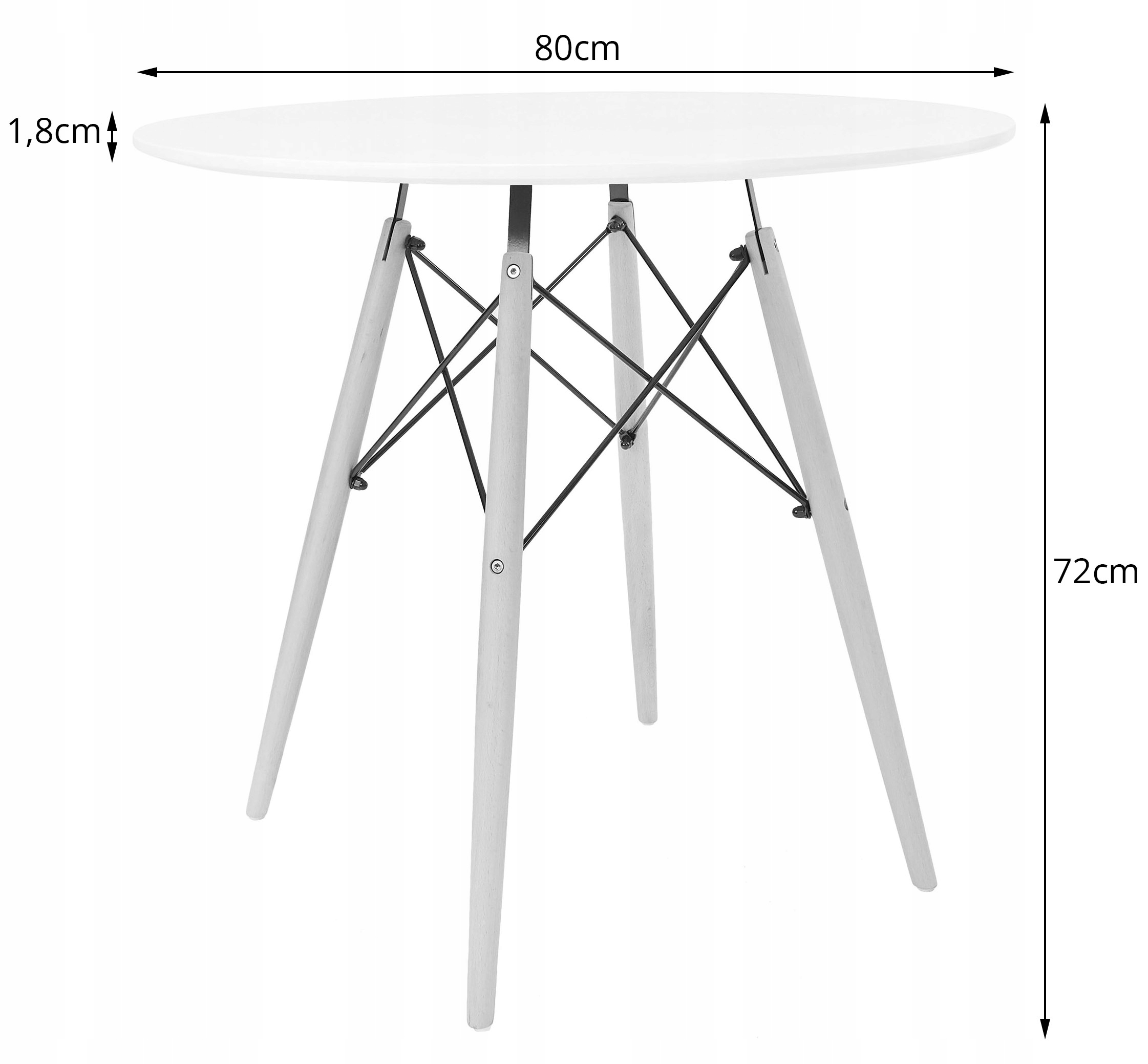 Stół + 4 Krzesła Nowoczesny Skandynawski Styl Szerokość stołu 80 cm