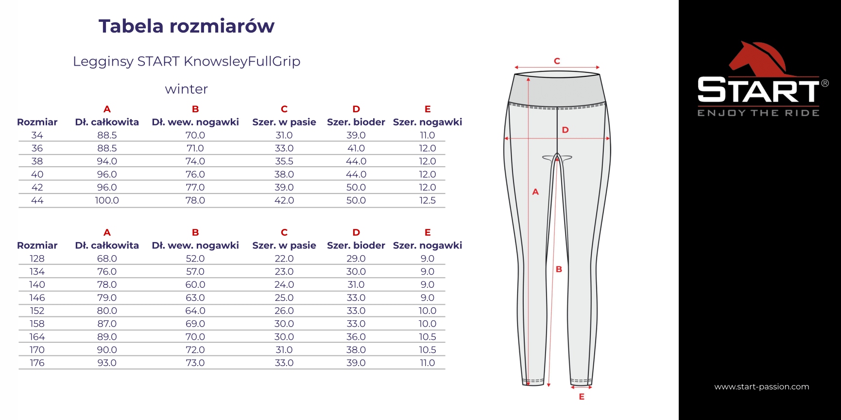 Legginsy zimowe ocieplane START damskie czarne 38 Marka Start