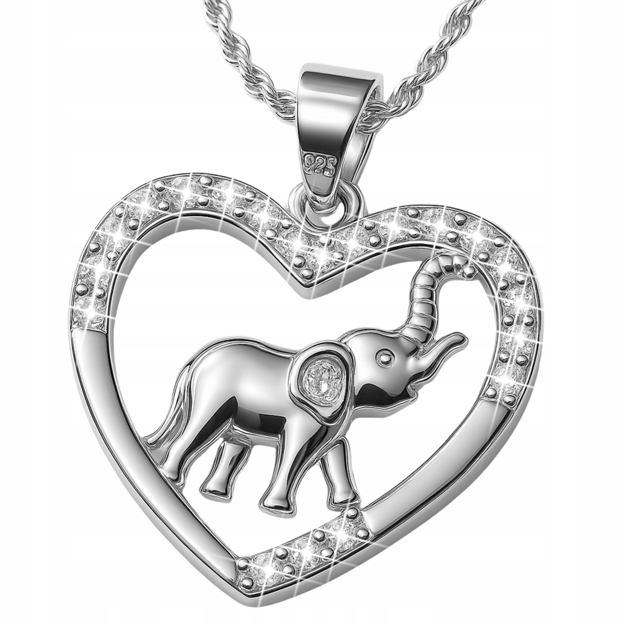 Stříbrný náhrdelník se slonem Srdíčko se zirkonem Slon Srdce 925 Potisk
