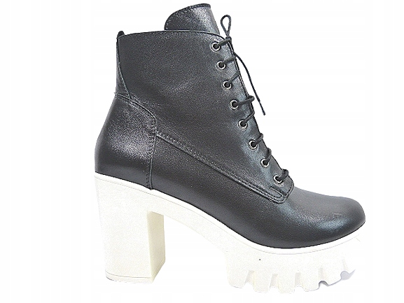 Černé kotníkové boty s pohodlným traperovým podpatkem, kožená platforma Bizzarro 37
