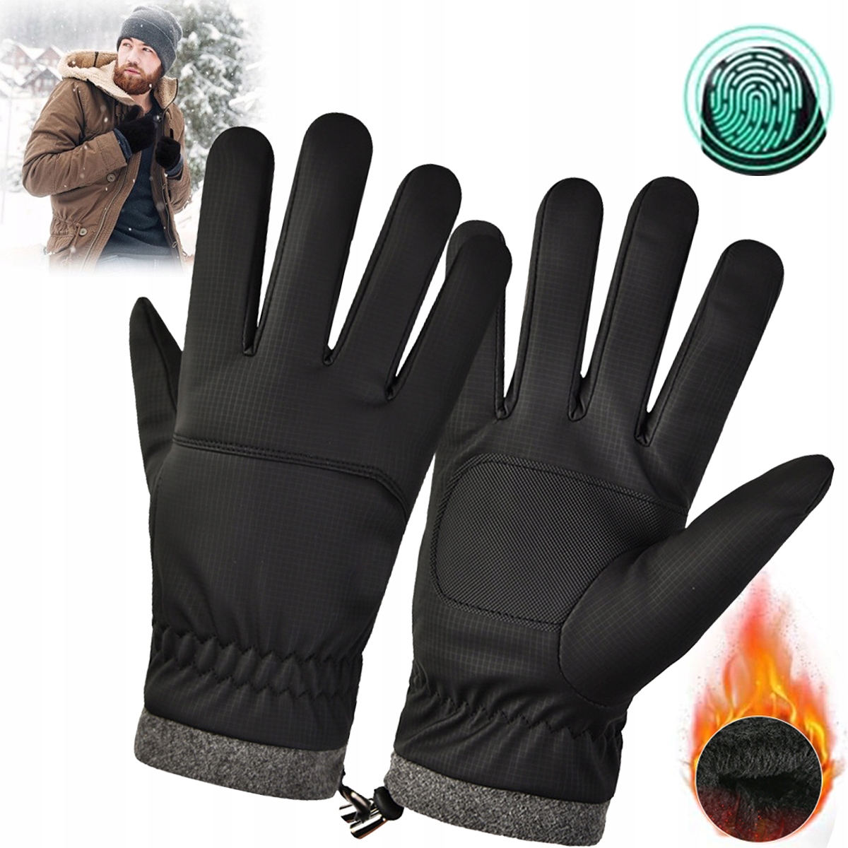 ZIMOWE OCIEPLANE RĘKAWICZKI DOTYKOWE WODOODPORNE WIATROSZCZELNE XL