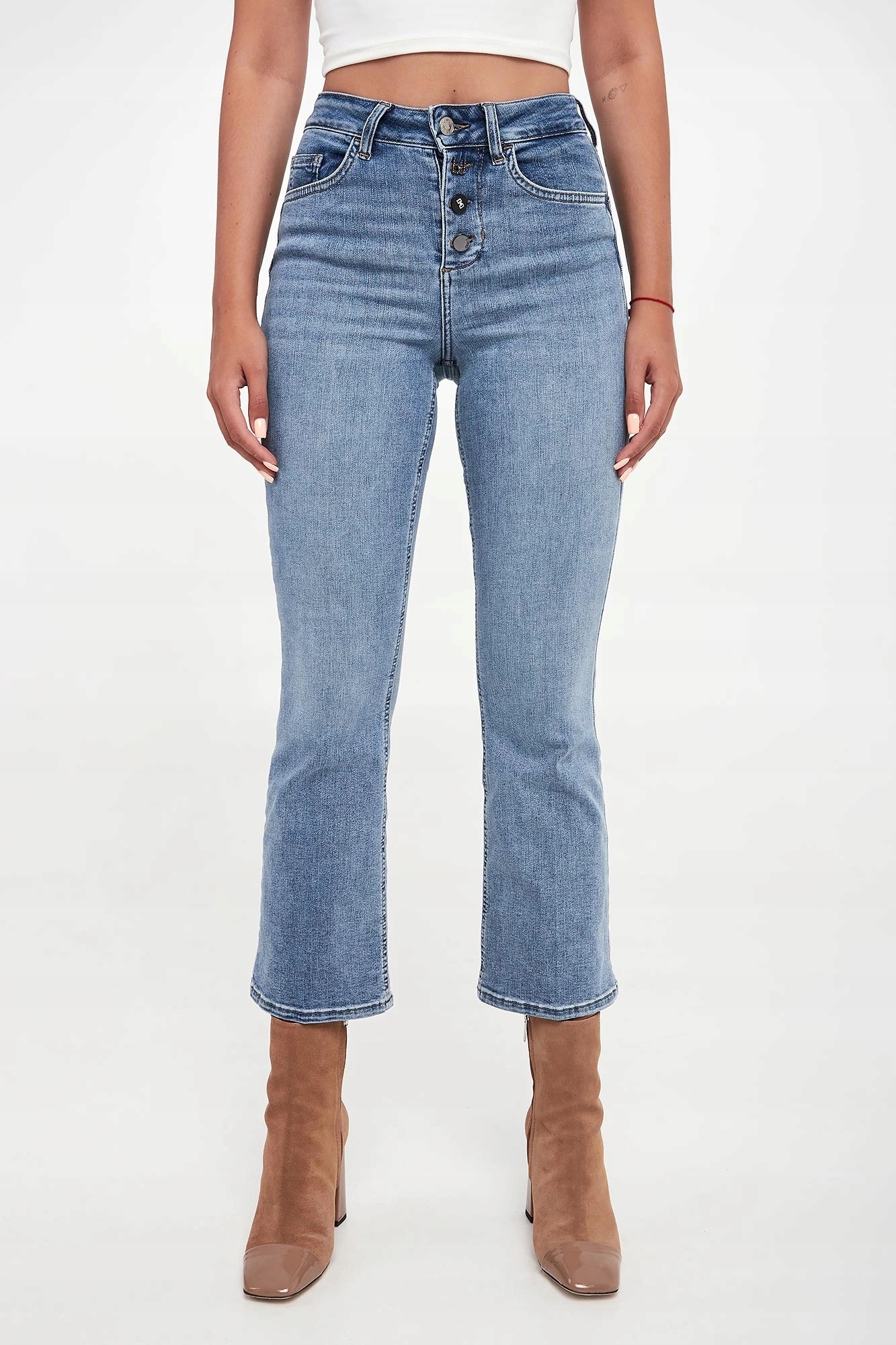 Liu Jo Džíny Mom Jeans Vysoký Pas S Knoflíky Modré 30 2DA