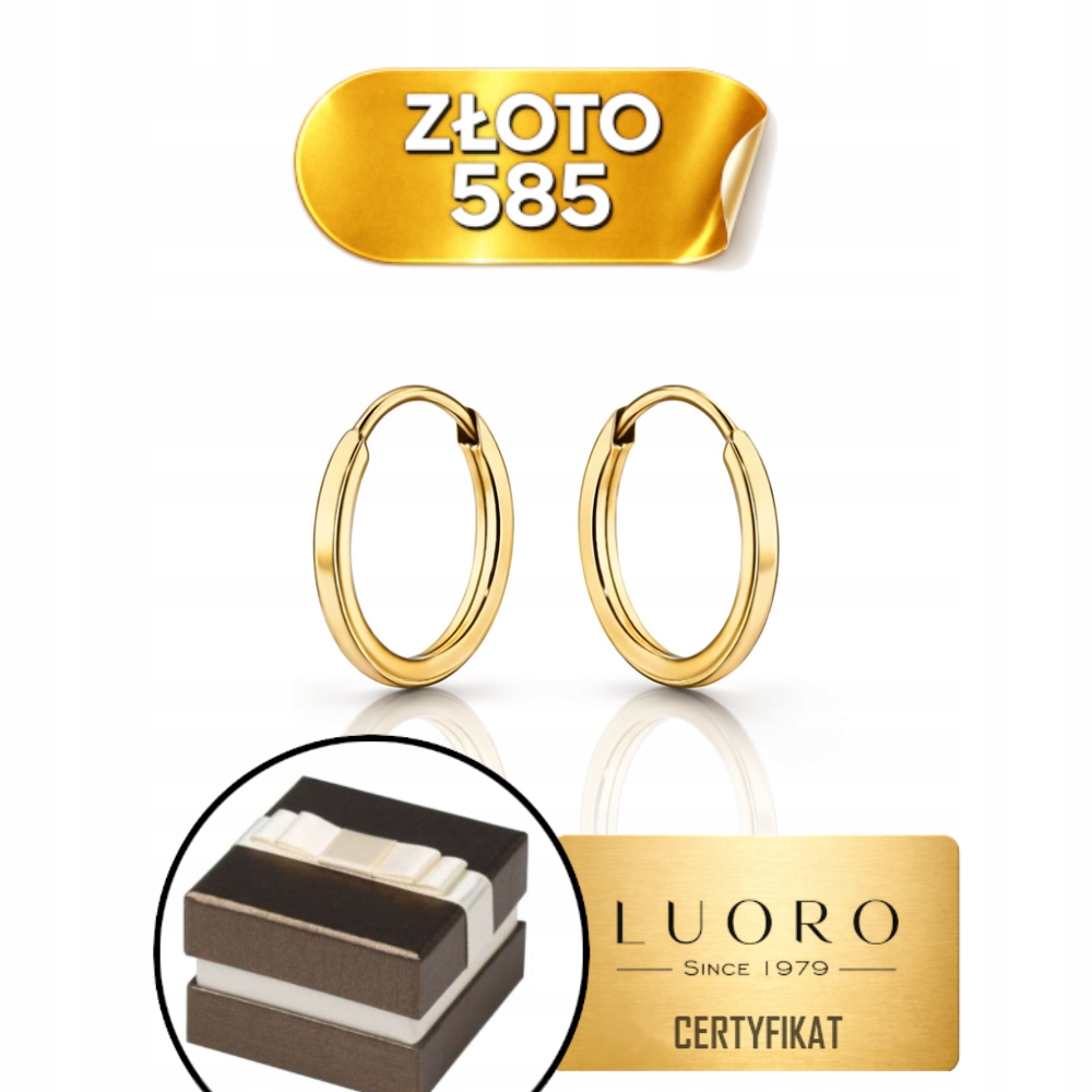 Náušnice Zlaté 585 14K S Kolečky Čtvercového Průřezu 1 CM Kreol