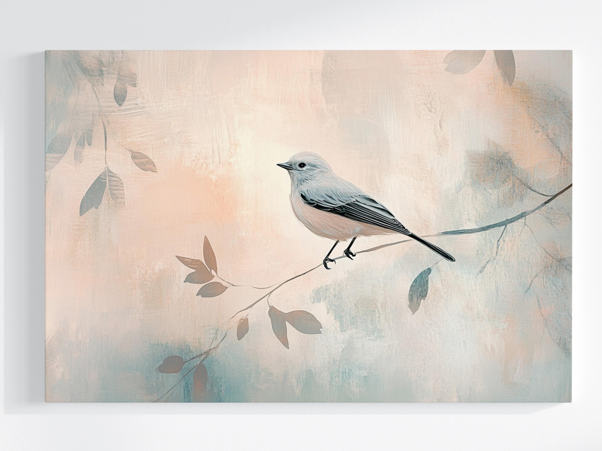 Obraz Na Plátně Canvas Pták Na Větvi Skandinávský Styl Pastely 120x80