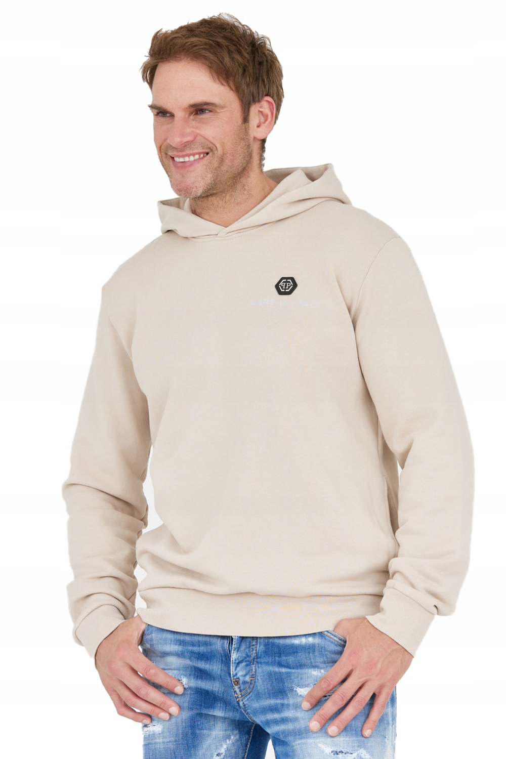 Philipp Plein Béžová mikina s kapucí Hexagon M