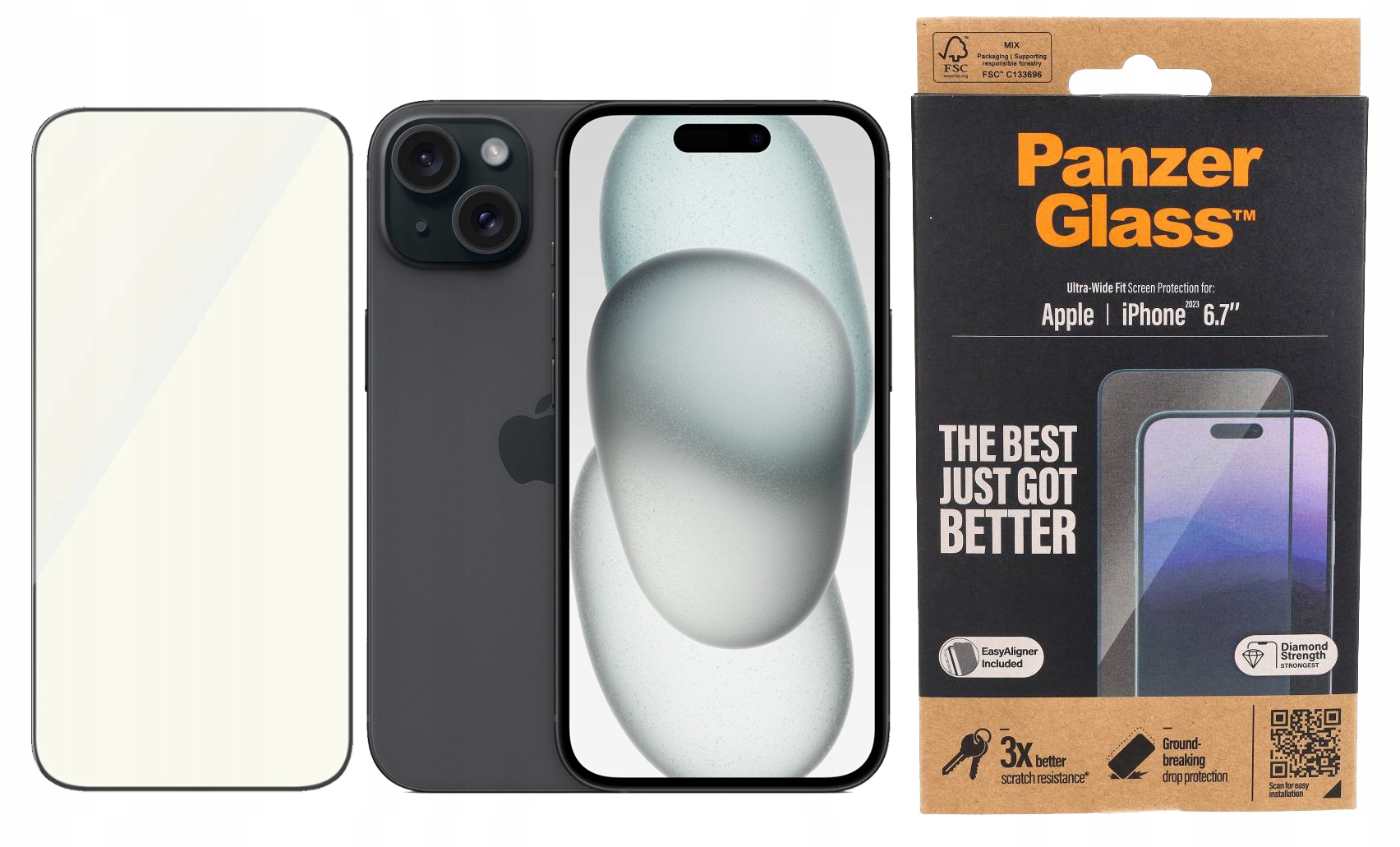 PanzerGlass Tvrzené Sklo Ultra-Wide Fit EasyAligner pro iPhone 15 Plus