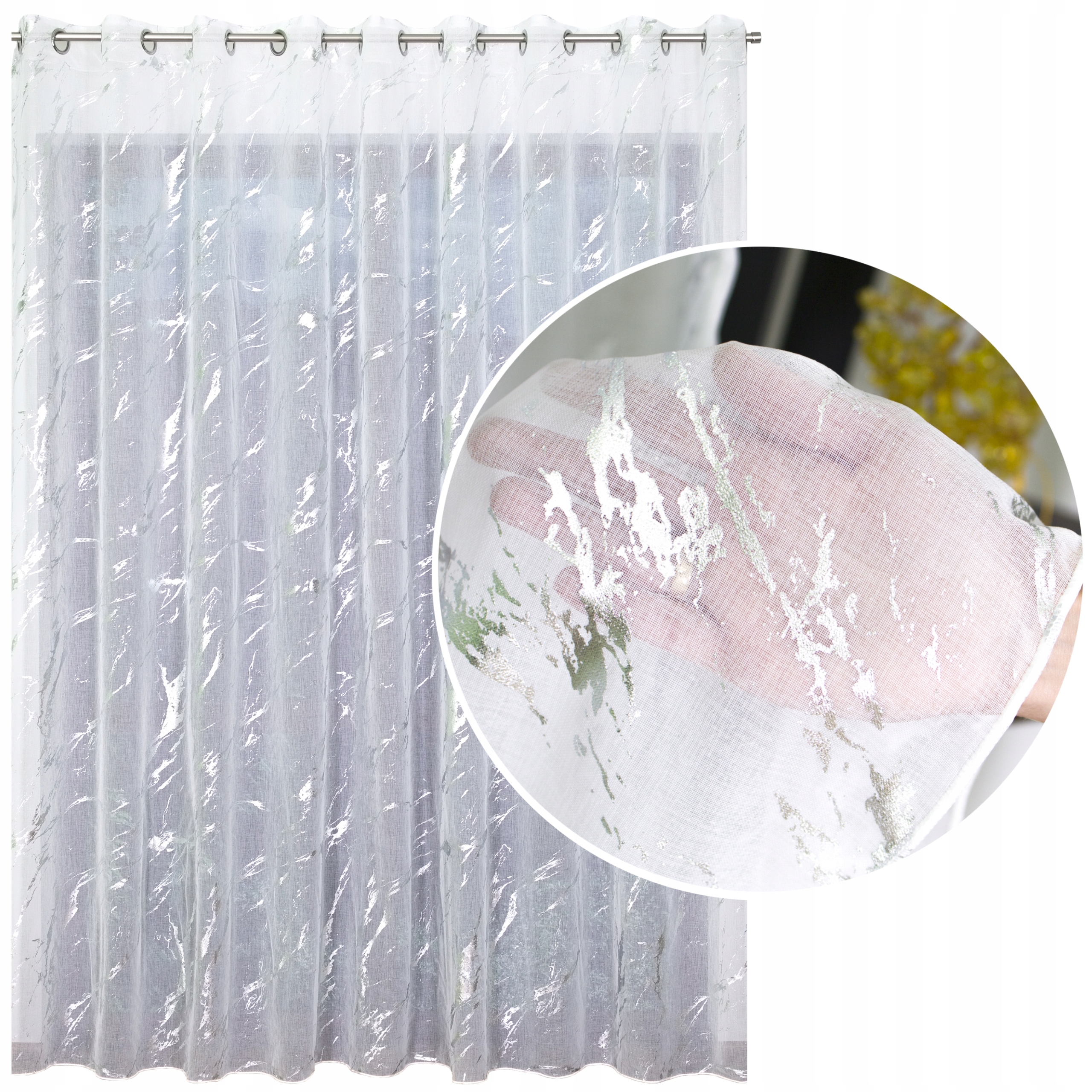 Záclona mramor etamin bílá hotová s olověnkou na průchodkách 300 x 190 cm