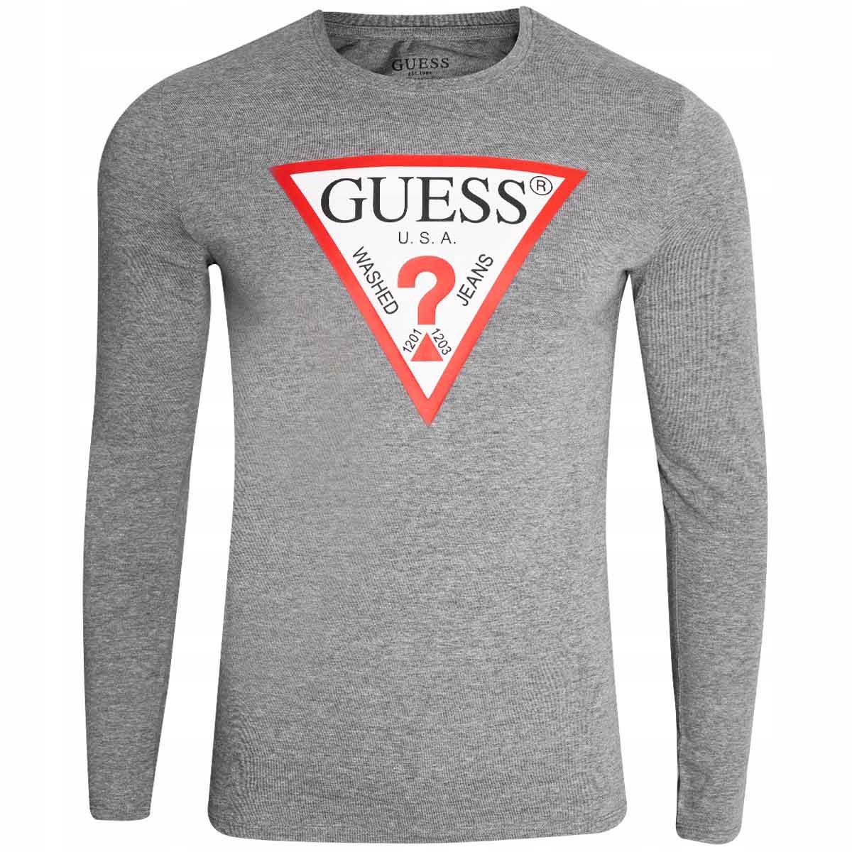 GUESS KOSZULKA MĘSKA CN LS ORIGINAL LOGO GRAY r.M