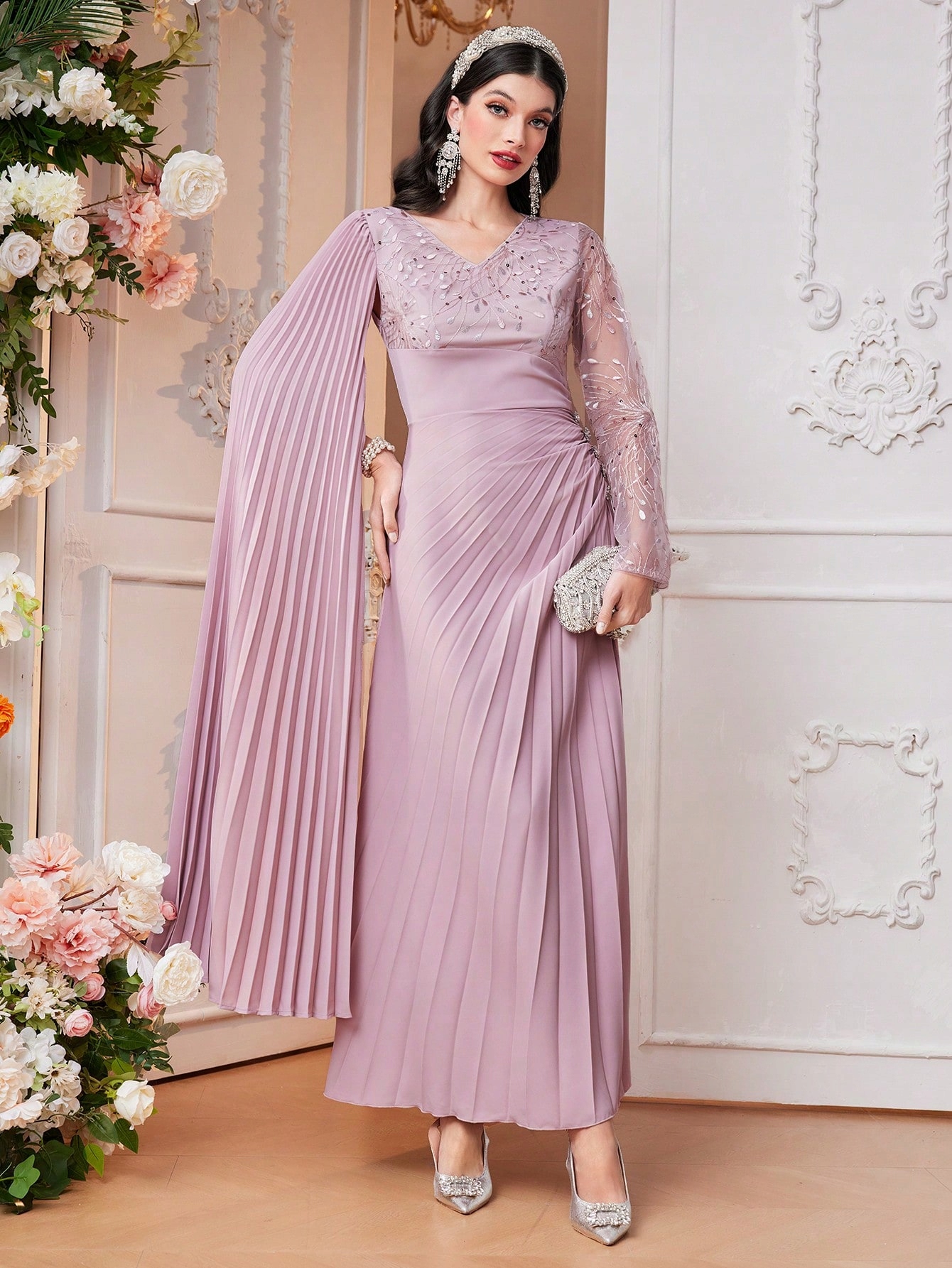 Šaty Se Zirkony A Plášťovými Rukávy Shein XL