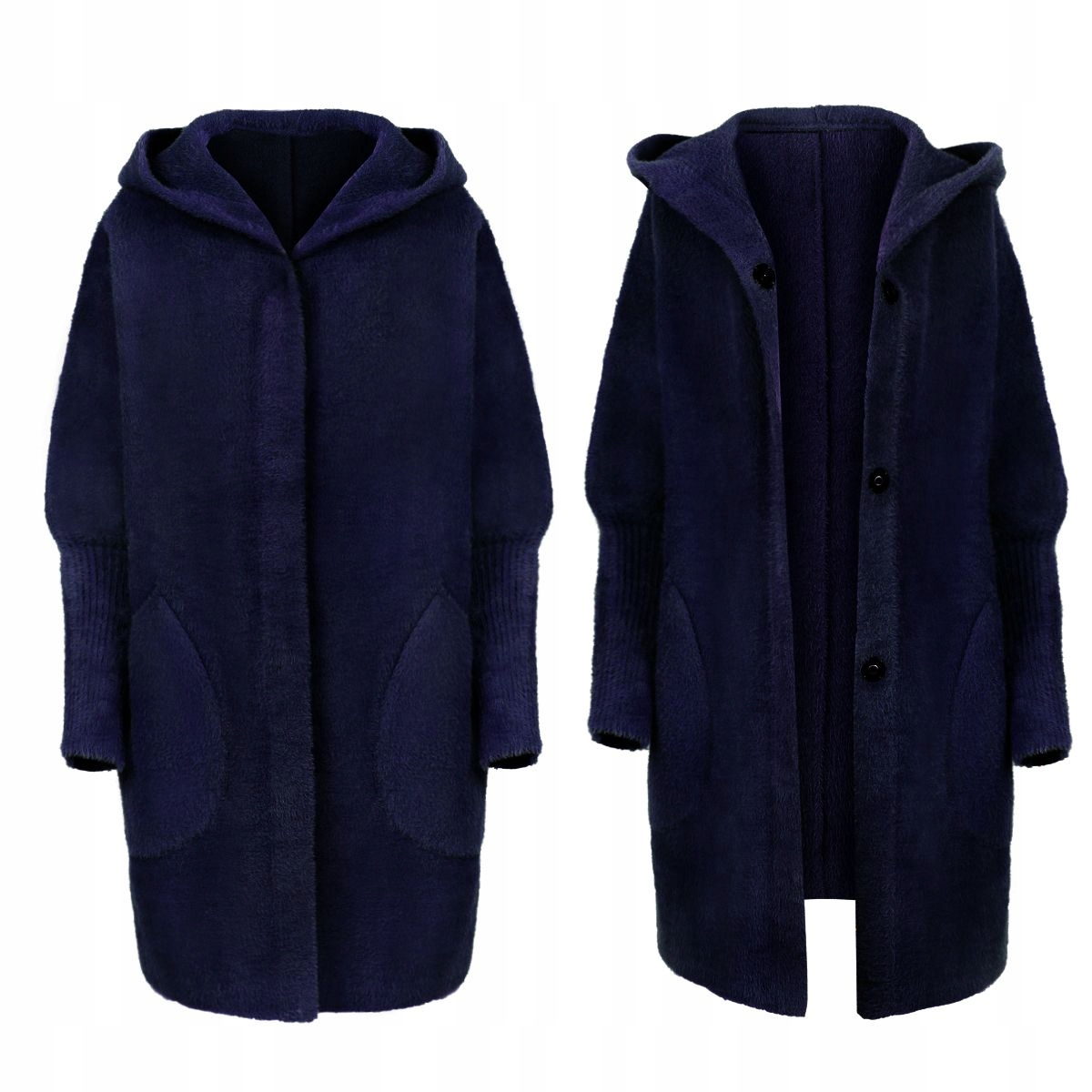 PŁASZCZ ALPAKA CIEPŁY MILUTKI WEŁNA OVERSIZE KAPTUR KOLORY Rękaw długi rękaw