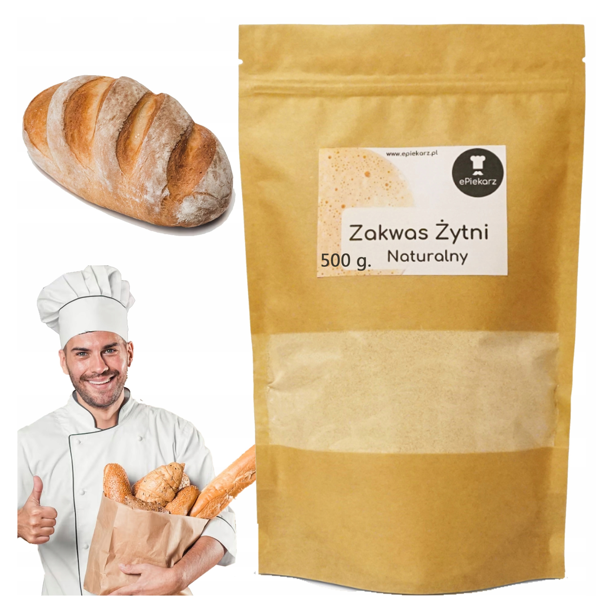 ZAKWAS ŻYTNI SUCHY DO WYPIEKU CHLEBA CHRUPIĄCA SKÓRKA MIĘKKI ŚRODEK 500 g