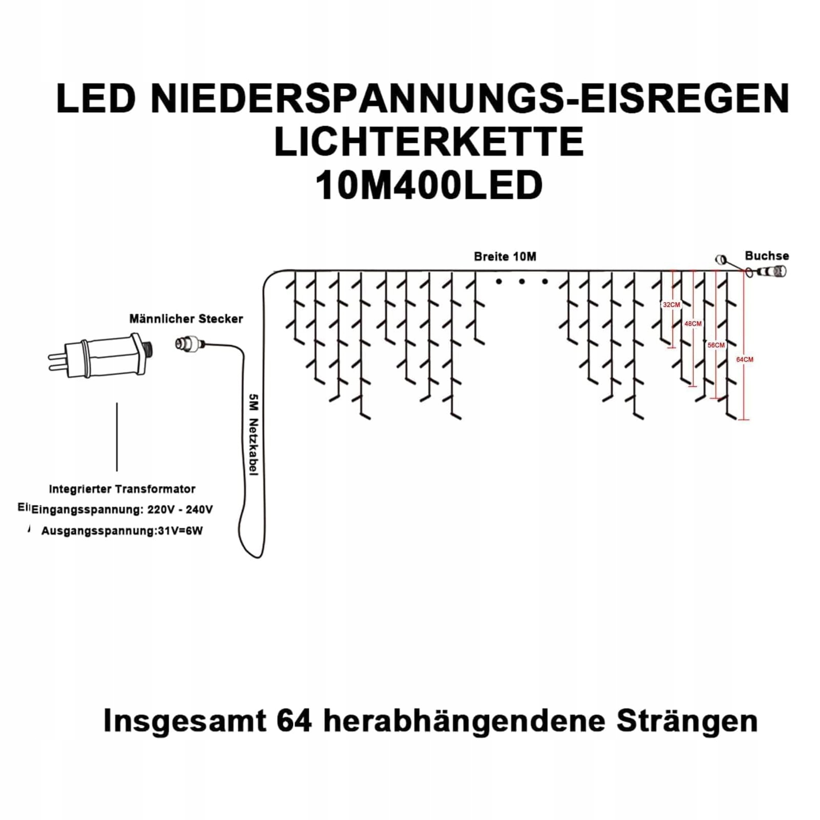 LOYYZ KURTYNA ŚWIETLNA ZEWNĘTRZNA WODOODPORNA CIEPŁA BIAŁA 10M 400LED — miniatura 6