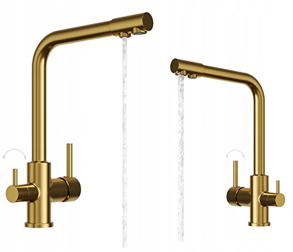 Kuchynská batéria trojcestná, kohútik na vodný filter do kuchyne Flow zlatý