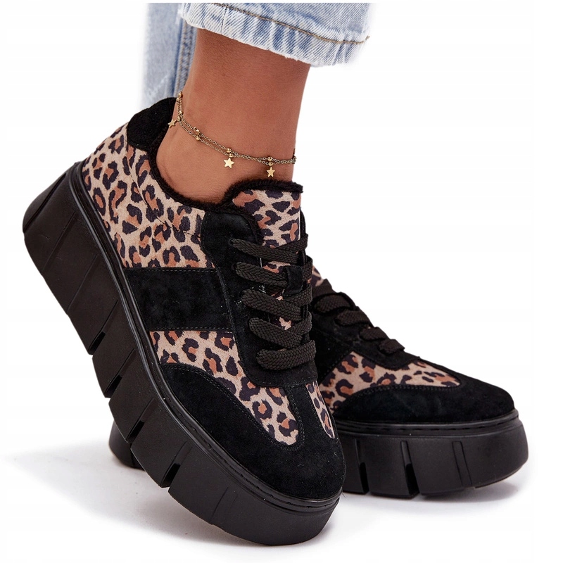 Dámské Tenisky Masivní Semišová Platforma Vinceza 66841 Panterka Černé 36