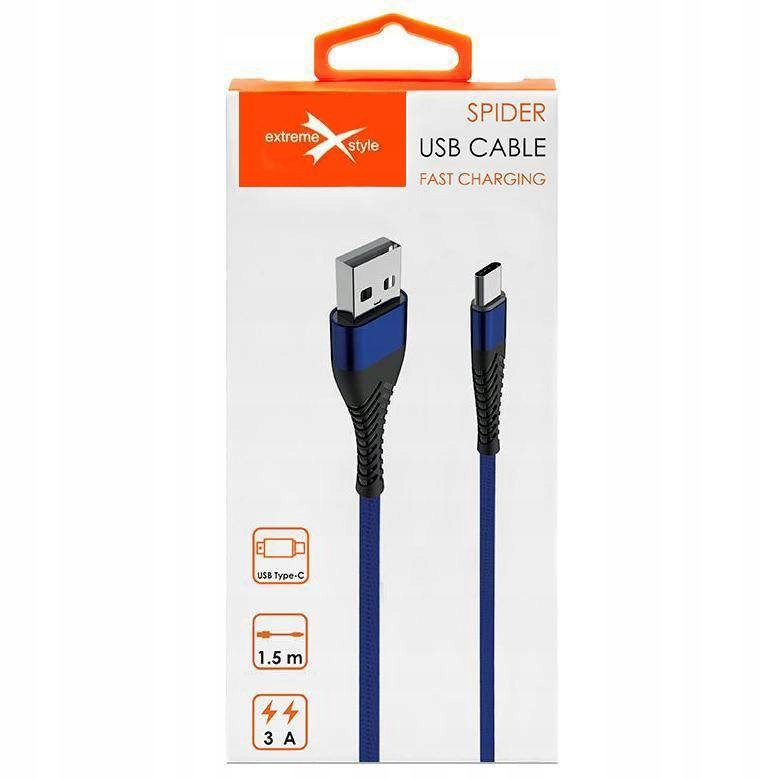

Wzmocniony kabel Spider Usb typ-C 1.5m niebieski