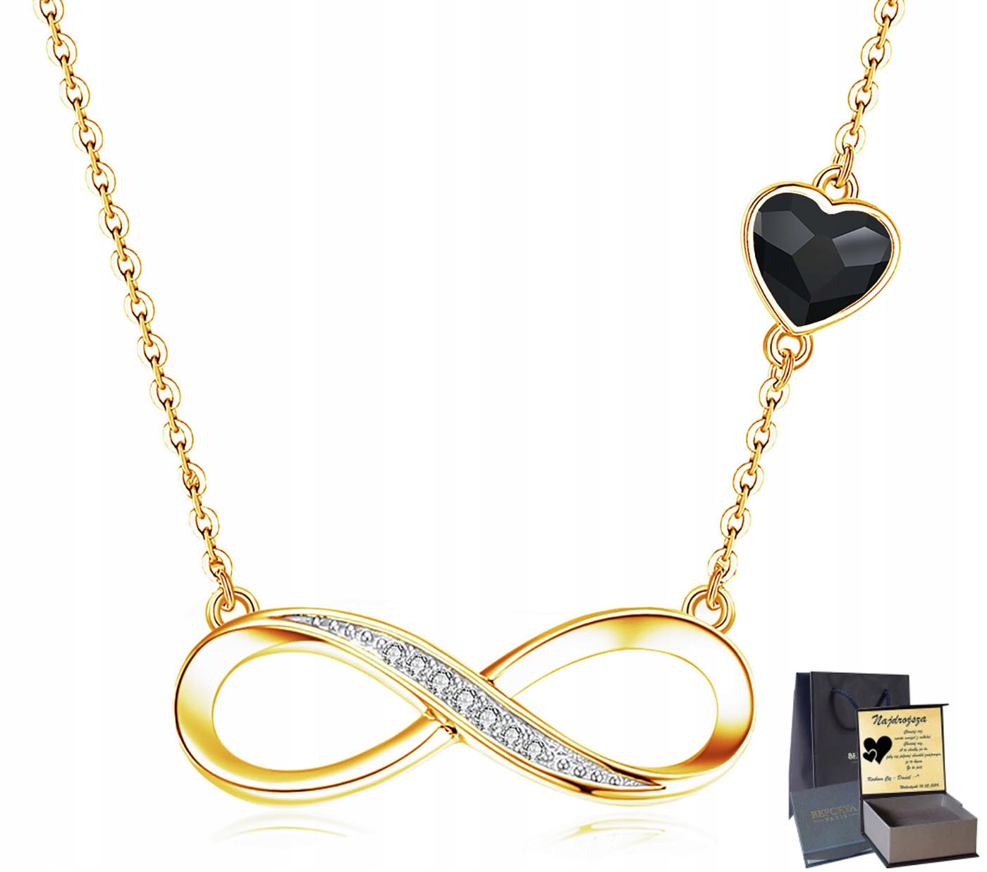 

Złoty Naszyjnik Infinity Serce Srebro 925 Grawer