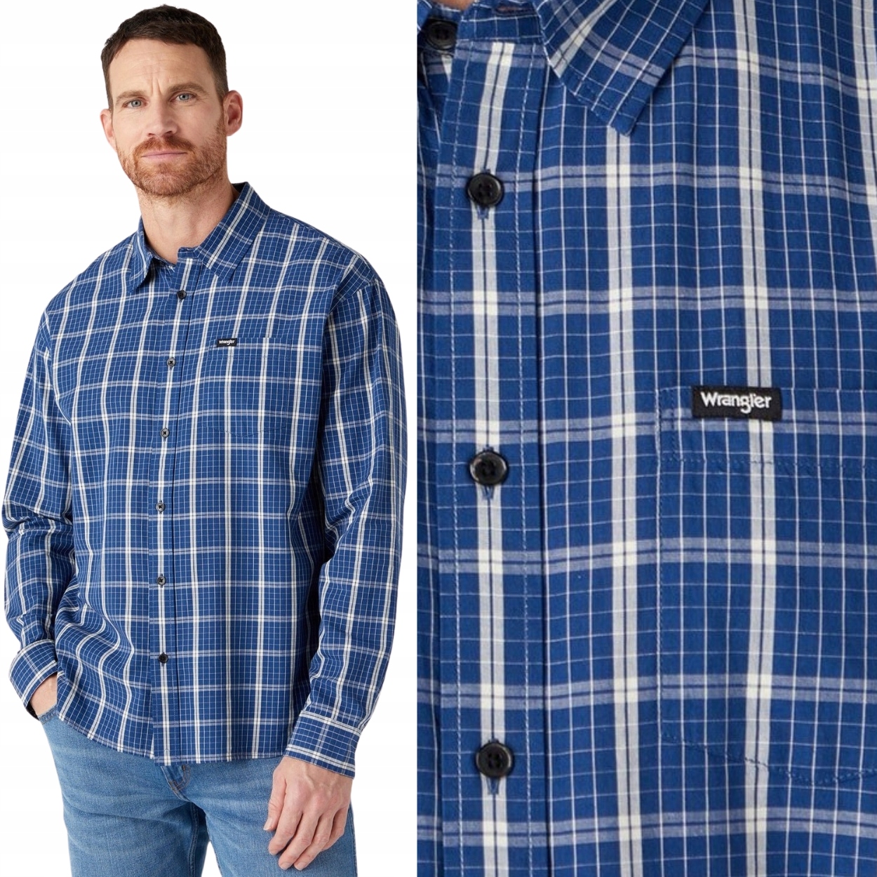 Wrangler 1 Pkt Shirt Denim volná modrá bavlněná kostkovaná košile M