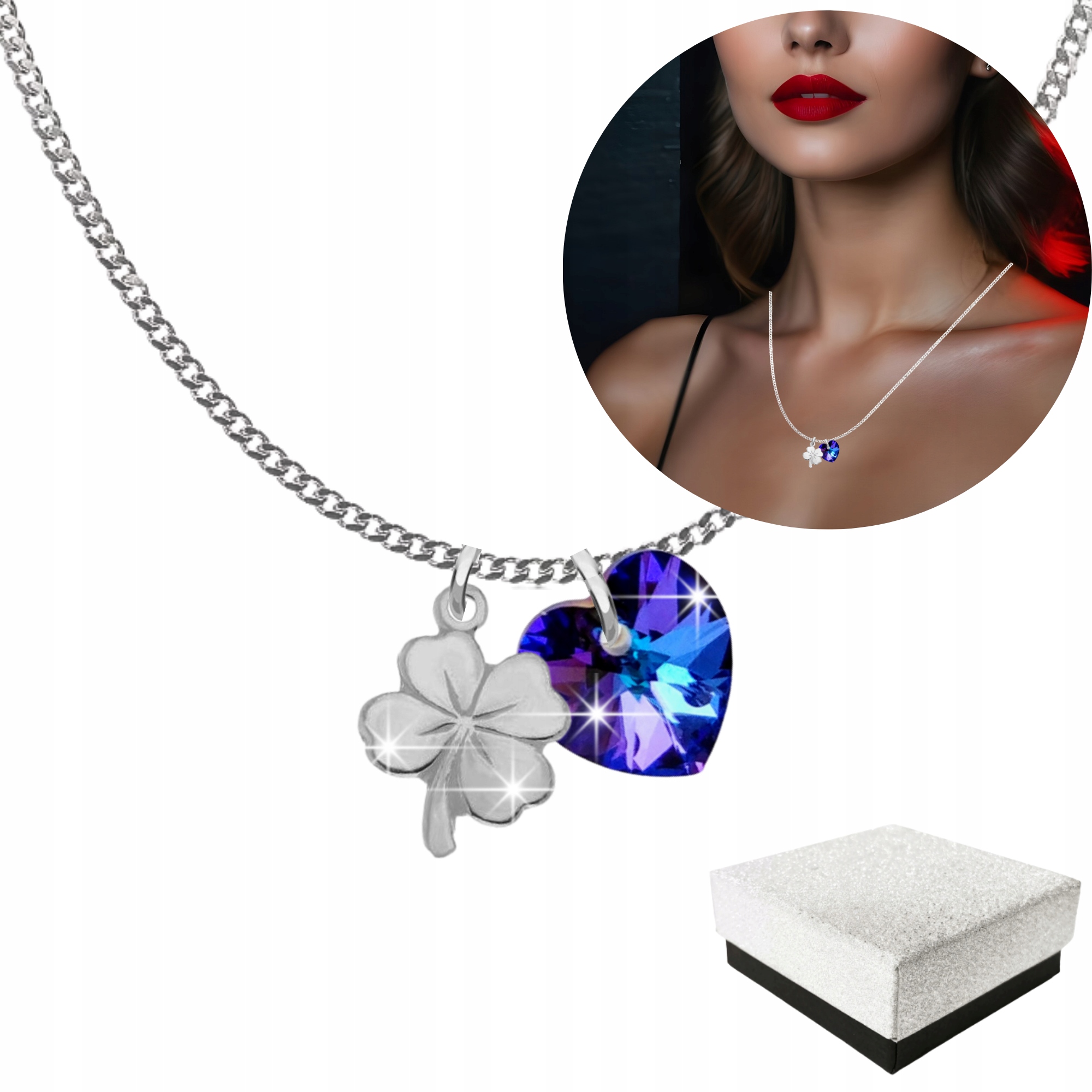 Stříbrný náhrdelník Čtyřlístek s koničkou Srdce Dárek pro ni Stříbro 925