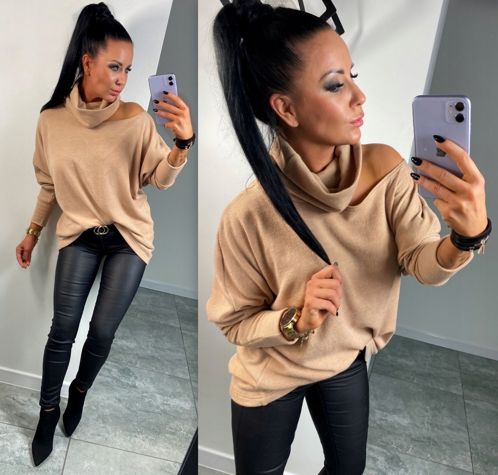 LipMar oryginalny sweter golf odkryte ramie L 40 Rozmiar L