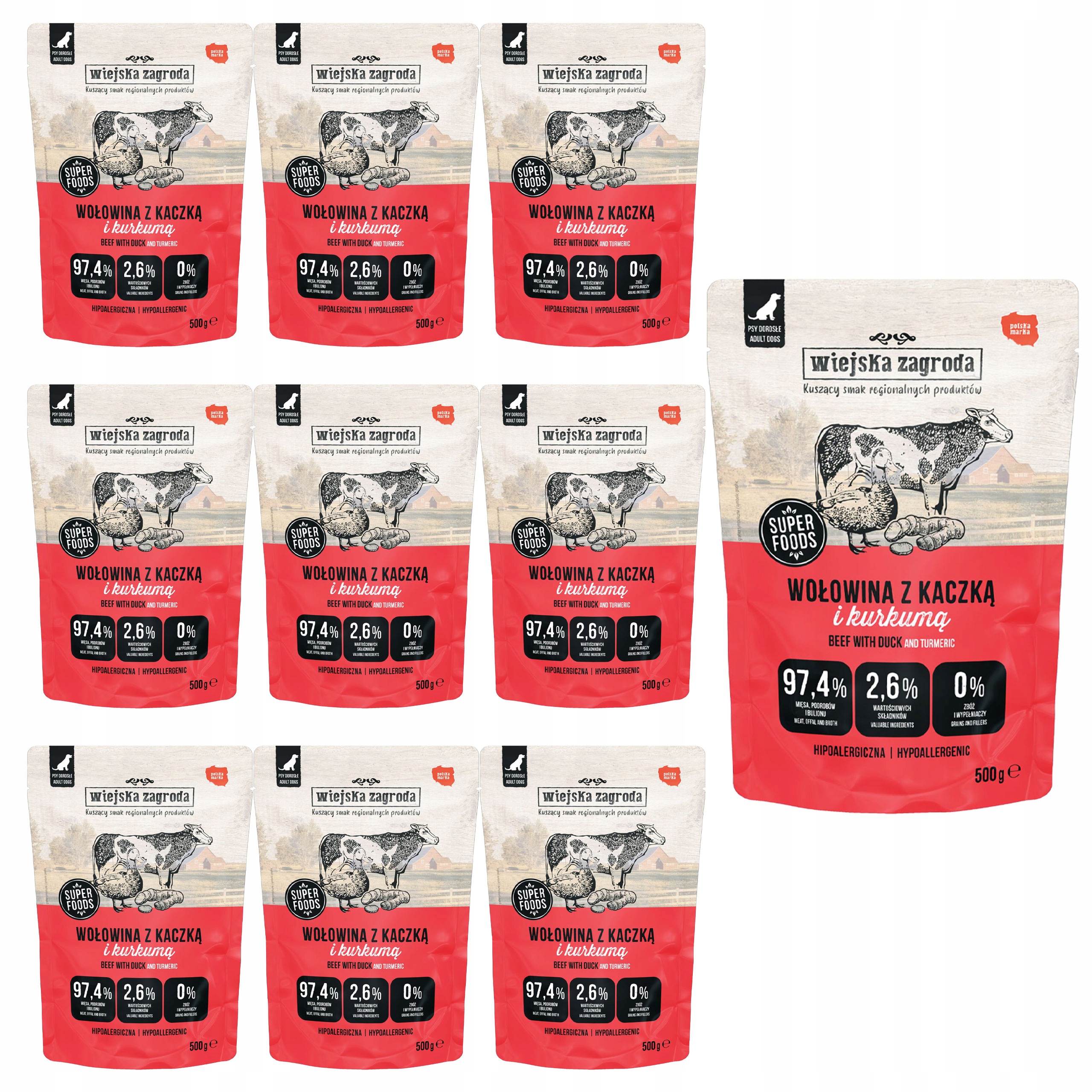 Levně Wiejska Zagroda krmivo pro psa Hovězí maso s kachnou 10 x 500 g