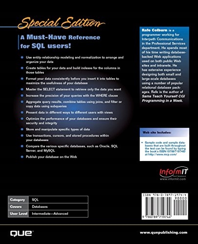 Colburn, Rafe Special Edition Using SQL: Special Edition (Special Edition U Język publikacji angielski