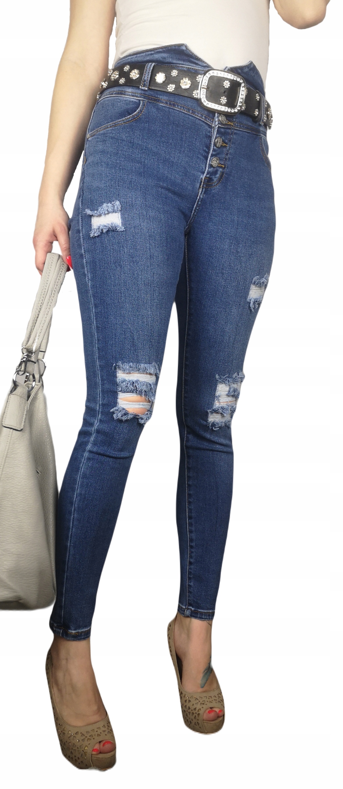 

Spodnie jeans rurki z przetarciami dziurami 40