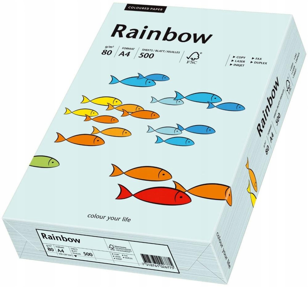 Papier ksero Rainbow A4 80g 500ark jasny niebieski
