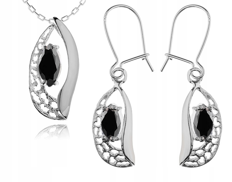 

Srebrny Komplet Biżuterii Z Czarnymi Cyrkoniami